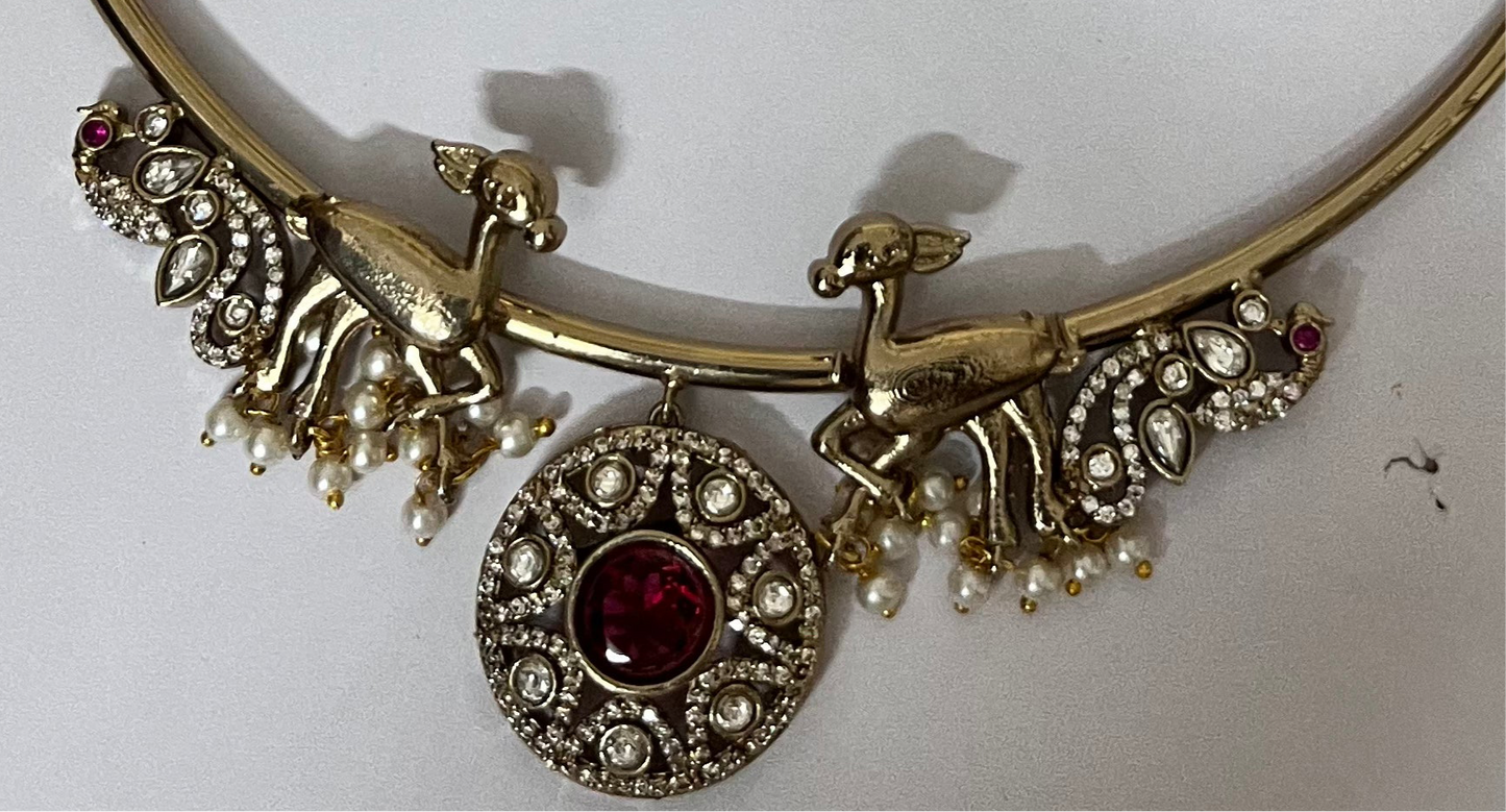 Mayura Mriga Brass Kundan Choker Set with Red Stones & Earrings