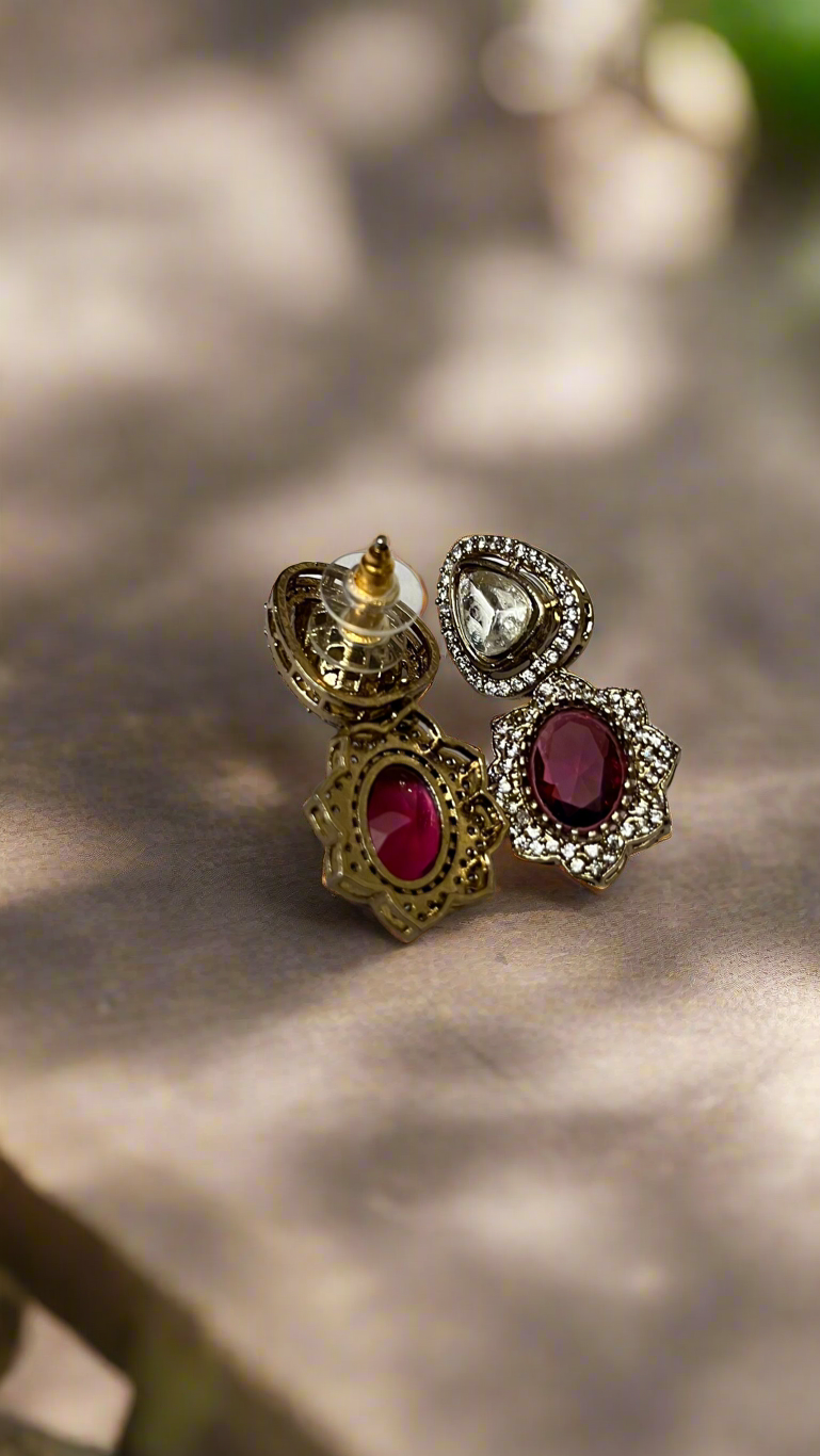 Mayura Mriga Brass Kundan Choker Set with Red Stones & Earrings
