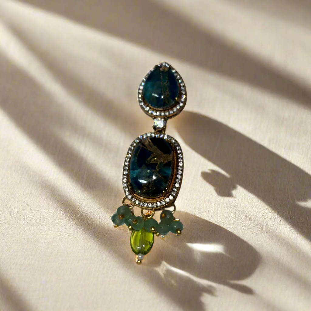 Jaipur-Inspired Blue Drop Marble Earrings with Green Accents - Special Moments