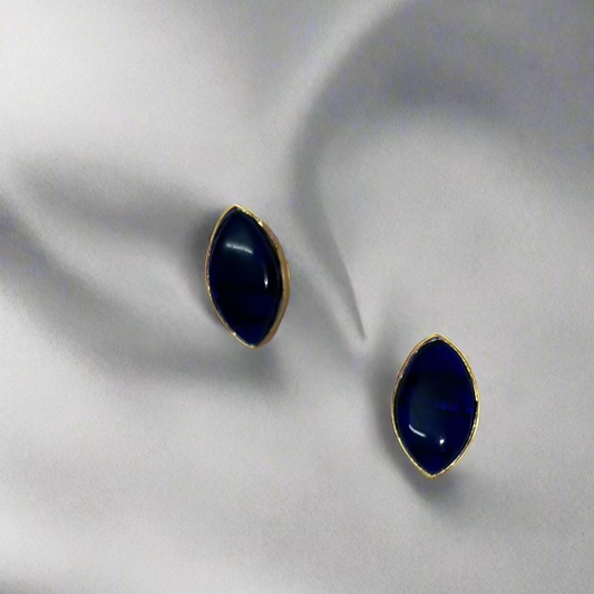 Jaipur-Inspired Blue Marquise Stud Earrings - Office Elegance