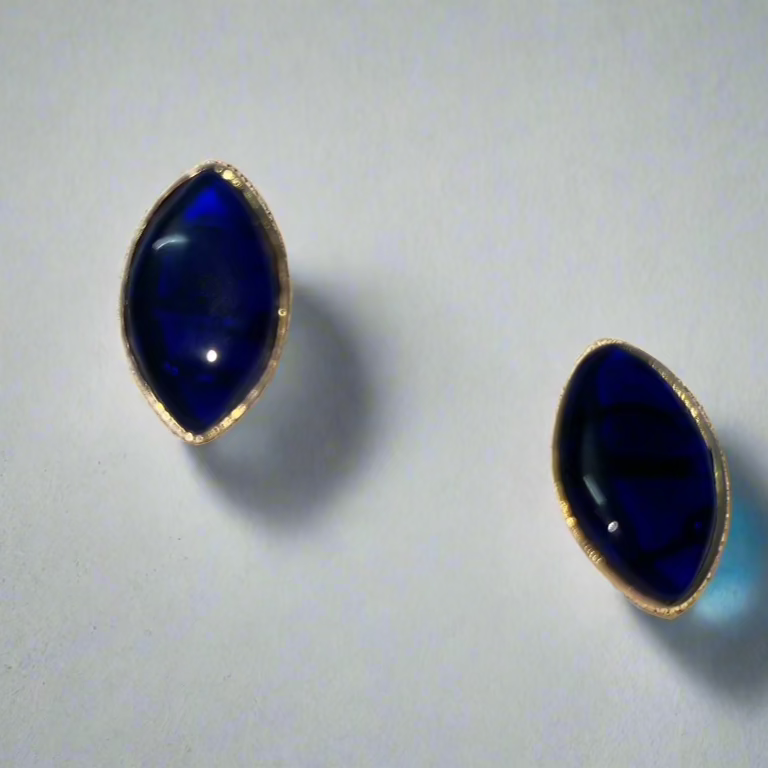 Jaipur-Inspired Blue Marquise Stud Earrings - Office Elegance